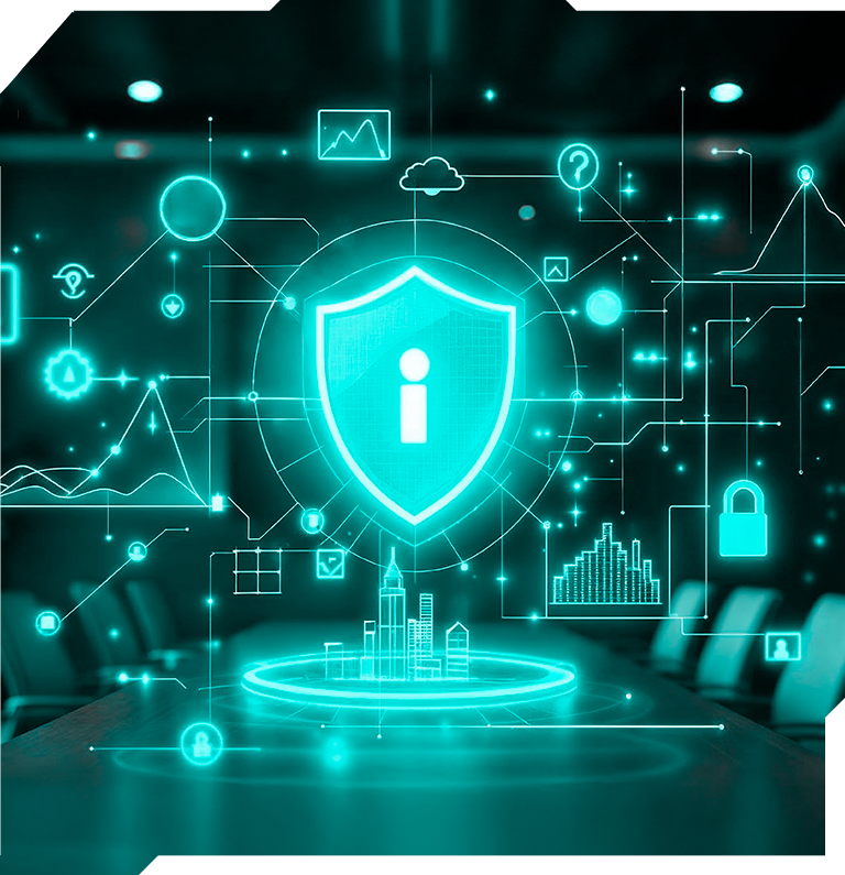 Escudo de segurança digital em um ambiente tecnológico.
